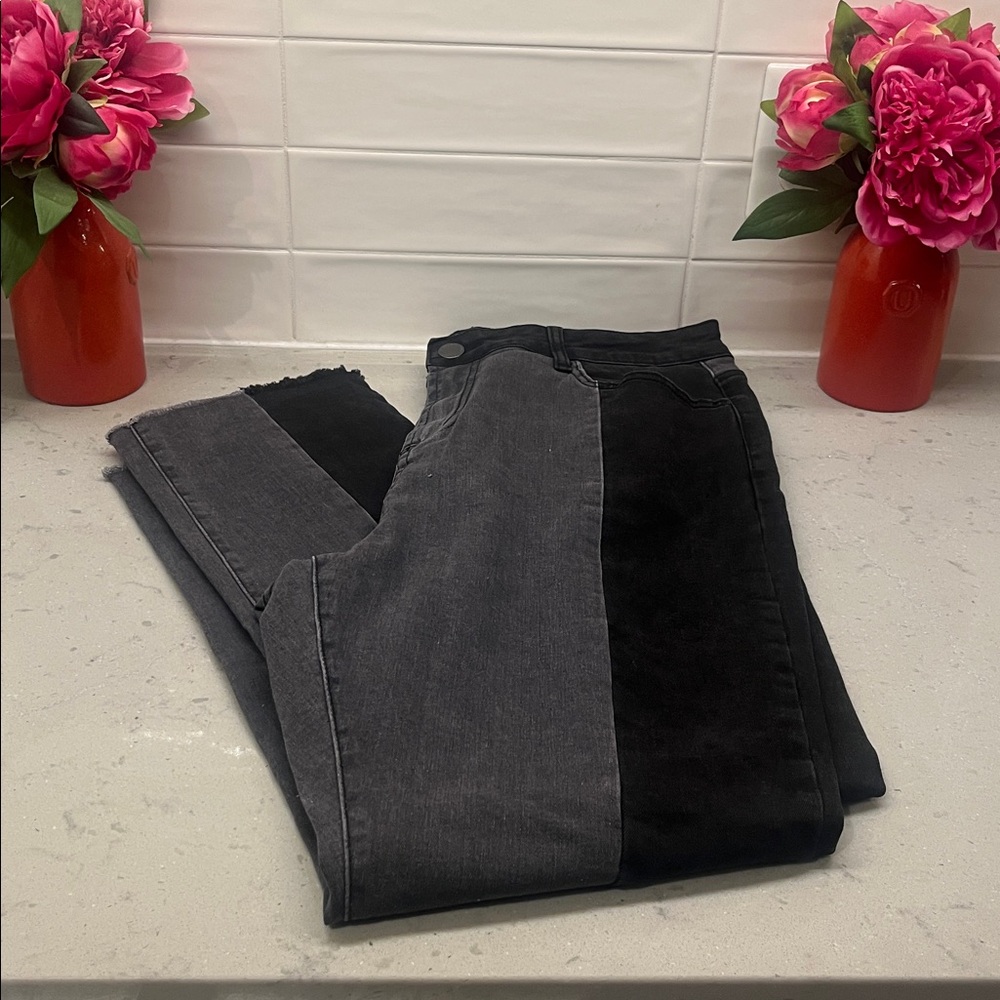 City Chic Harley Black and Gray color block Straight Leg Jeans